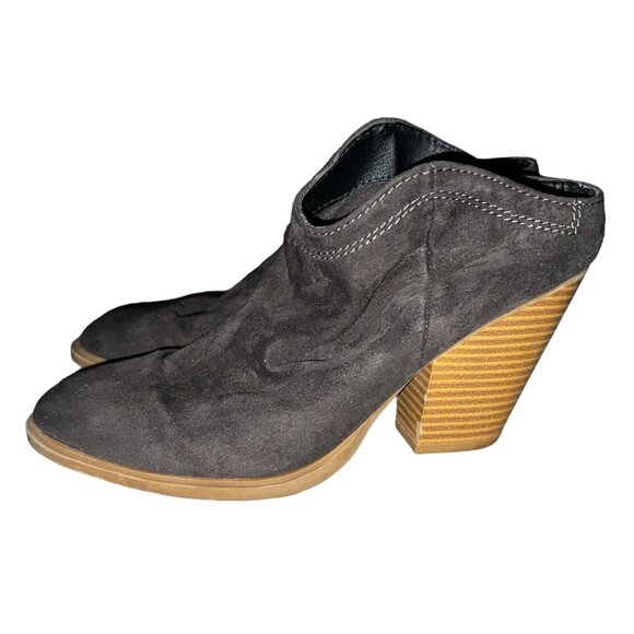 dv Suede Mules with 3" Chunky Wooden Heel Sz 6 Womens Grey - Picture 1 of 10
